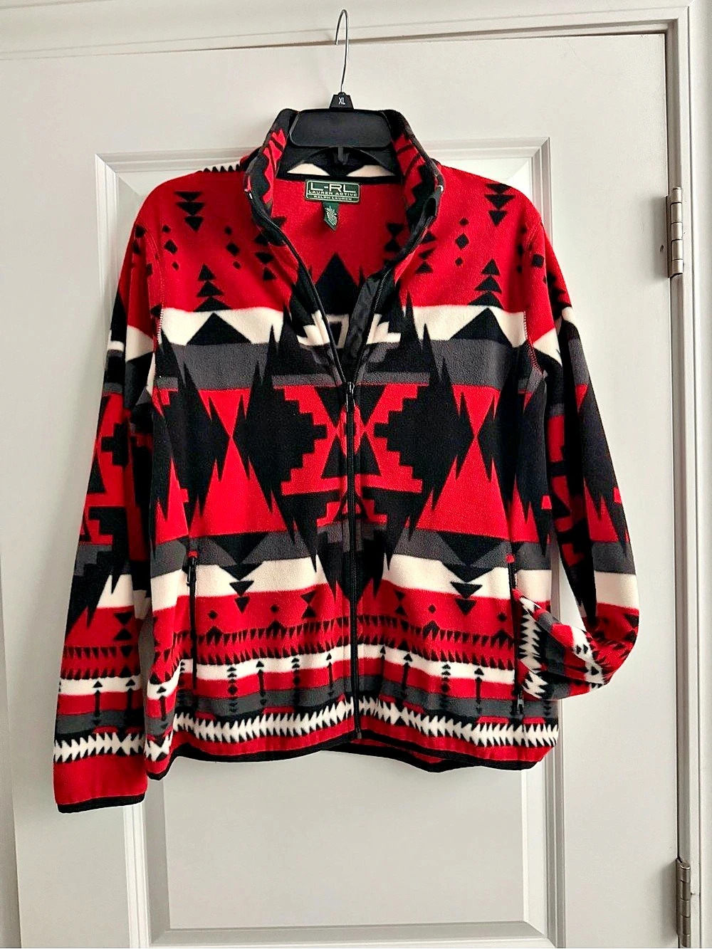 Lauren Ralph Lauren Geometric Fleece Jacket in Red & Black Like New